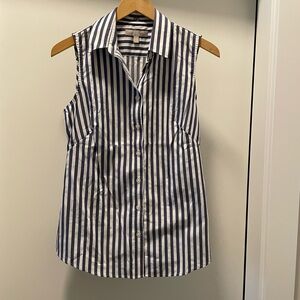 Banana Republic Blue and White Sleeveless Button Down Shirt